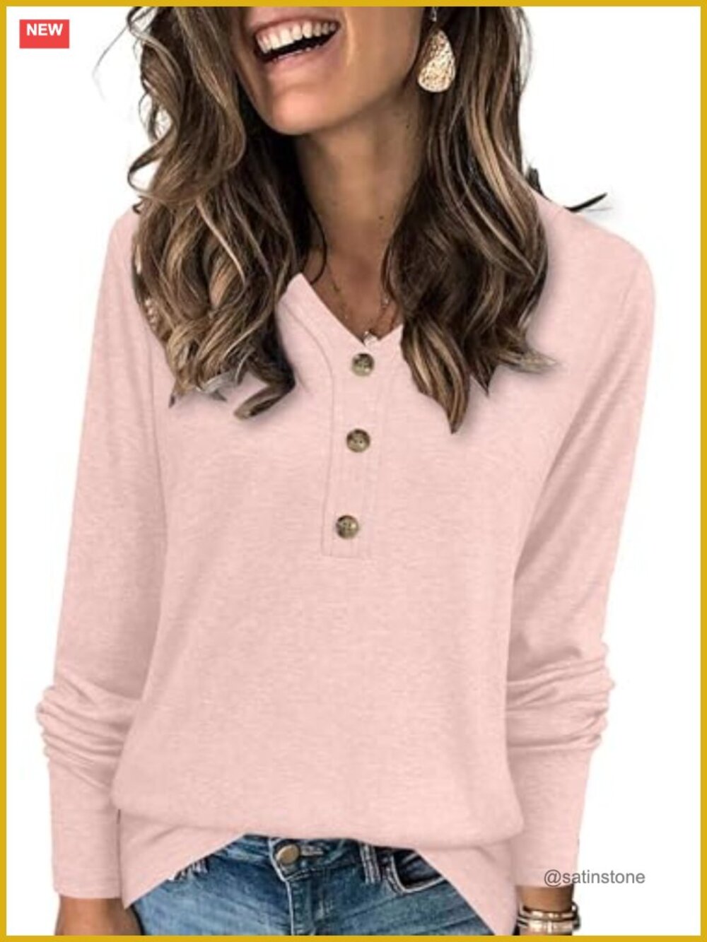 Long Sleeve Knit Tunic Blouse Women Henley V Neck Lightweight Pullover Fall